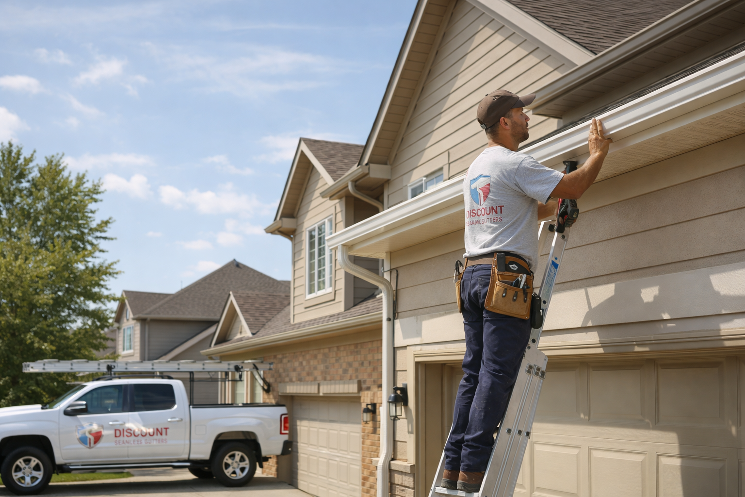 Local Michigan gutter crew installing seamless gutters 810-343-5551 | 586-785-6773